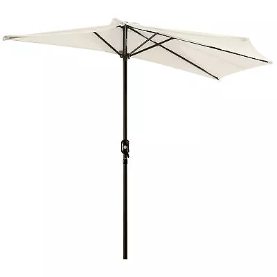 Outsunny 3(m) Half Round Parasol Garden Sun Umbrella Metal W/ Crank Cream White • £36.99