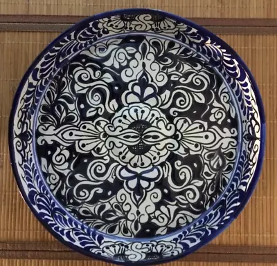 Mexican Talavera 12  Round Blue White Serving Tray For Chips • $22