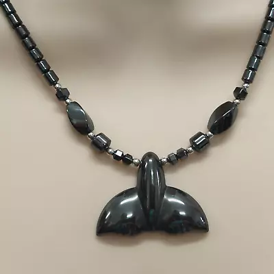 Casual Necklace Womens Mens Juniors Black Silver Fish Tale Hematite Gift Holiday • $12.87