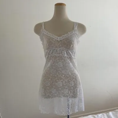 La Vie En Rose White Sheer Floral Lace Slip Dress • $19.87