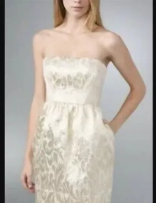 Rare Shoshanna Gold Brocade Strapless Short Anthropologie Party Wedding Dress 10 • $20