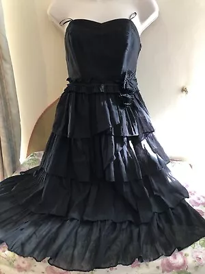 Next Ladies Black Dress Bandeau Luxurious Fabric Frills Layers Size 6 £75 • £15