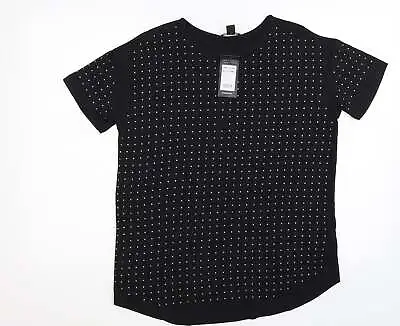£3.50 • Buy New Look Womens Black Polka Dot Cotton Basic T-Shirt Size 6 Round Neck
