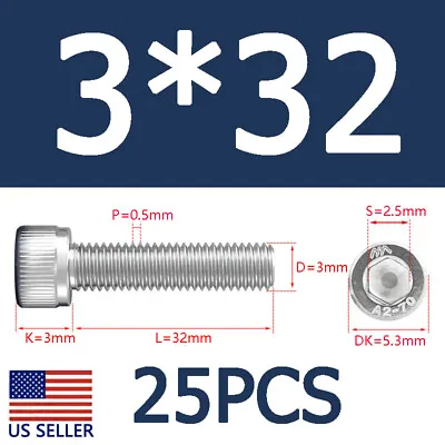 US Stock M3 304 Stainless Steel Allen Hex Socket Cap Head Screws • $5.18