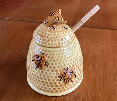 Vintage Arnel’s Ceramic Bee Hive Honey Pot Jar W/Lid And Wooden Dipper NUMBERED • $35