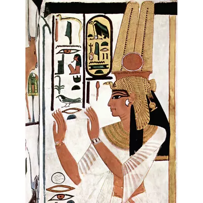 Ancient Egypt Mural Queen Nefertiti Praying Hieroglyphic Canvas Art Print Poster • £13.99