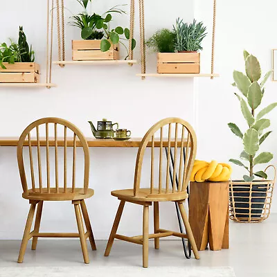 Set Of 2 Vintage Windsor Dining Side Chair Wood Spindle Back Kitchen Natural • $129.99