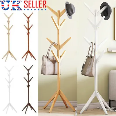 Wooden Coat Stand Coat/Umbrella/Hat/Jacket/Floor Standing Rack Clothes Hangers • £14.59