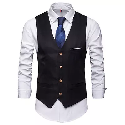 Mens WAISTCOAT For WEDDING WAITERS BAR STAFF Vest Tops Waist Coats Fancy Dress ↑ • £8.33