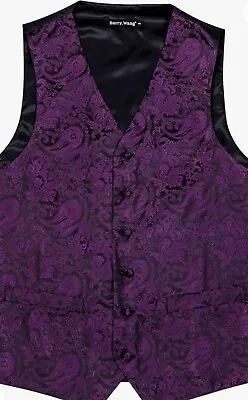 Mens Size Large Silk Victorian Vest Paisley In Purple • $26.99
