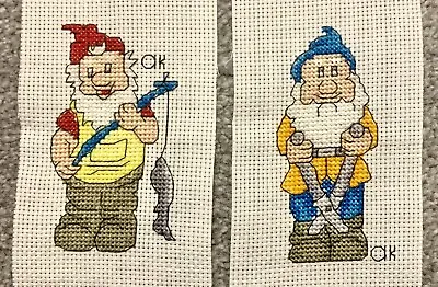 £5 • Buy Gnomes Finished Completed Cross Stitch Hand Embroidery Unframed Fathers Day Card