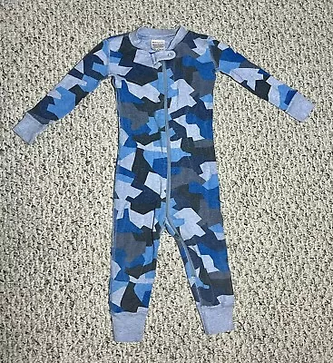 Hanna Andersson Toddler Boy Sleeper Zip Pajamas Sz 80 18-24M Blue Camo Cotton • $13.99