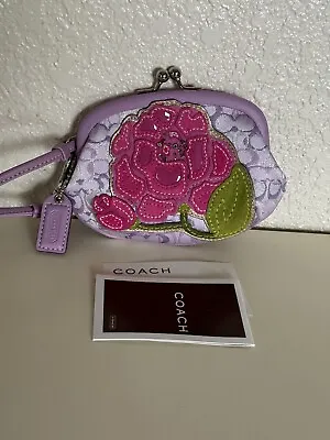 Coach Mini Signature Flower Floral Applique Frame Kisslock Coin Purse Lilac • $98