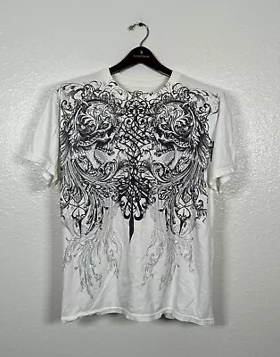 Y2K MMA Elite Cross Skull T-Shirt Cyber Grunge Goth Size L White Short Sleeve • $59.99