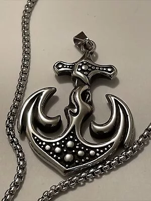 Stainless Steel Nautical Surfing Beach Anchor Pendant Necklace Chain Mens • $14.95