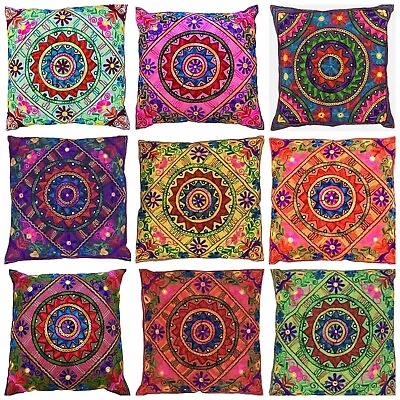 Indian Suzani Mandala Cushion Covers Cotton Sequin Embroidery Boho 24 X 24 Inch • £7.99