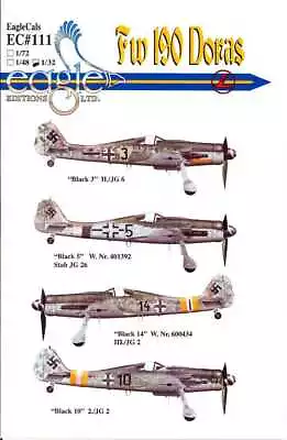 EagleCals Decals 1/32 FOCKE WULF Fw-190D DORA Fighter JG6 Stab JG 26 & JG2 • $16.99