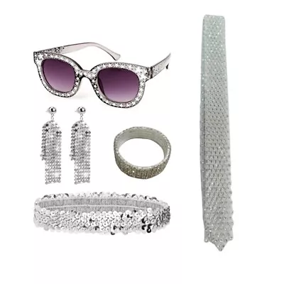 70s Disco Costume Set For Women Retro Fancy Dress Outfit Halloween Accessories • £13.06