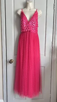 £300 Auth Needle & Thread Raspberry Pink Amalie Ankle Gown Maxi Dress 10 UK • £110