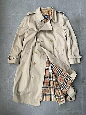 Vintage 90s Burberrys Of London Beige Khaki Trench Coat Belted Lined Casual 54 • $100