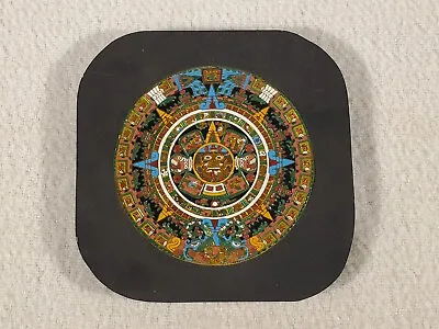 Aztec Mayan Calendar Wall Plaque Enameled Brass On Wood Art • $22.95