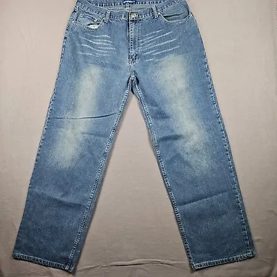 Stone Washed Denim Jeans Mens 40 PAQADERM Vintage Fade Straight Whisker • $23.99