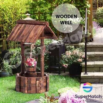 Wooden Wishing Well Garden Planter Flower Bucket Rusit Outdoor Decor Timber • $119.59