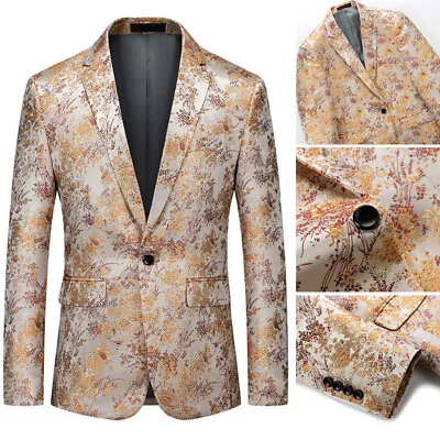 Mens Flower Pattern Dress Jacquard Blazer Suit Jacket Showman Party Dinner • $69.99