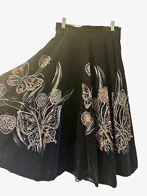 1940s/50s Mexican Circle Skirt Velvet Painted Sequin Vintage Wrap-S/M City • $334.06