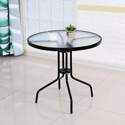 Tempered Glass Top Patio Table Metal Frame Legs Garden Outdoor Indoor Bistro • £23.85