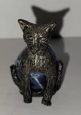 Vintage Miniature Cat Figurine Lapis Stone Body 1 X 1.75  • $39.99
