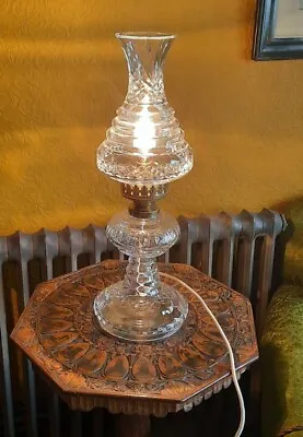 Waterford Crystal Hurricane Lamp Very Rare 3 Rimmed Shade  19.5   Signed. • $435.17