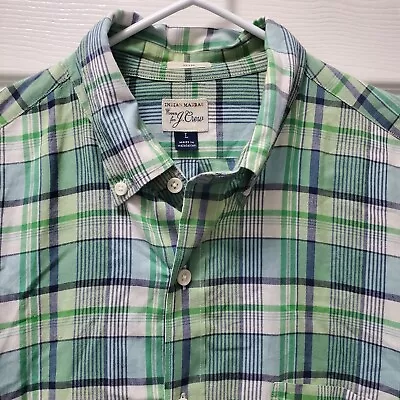 J.Crew Woven Mens Indian Madras Shirt L Plaid Button Down Long Sleeve Green • $27