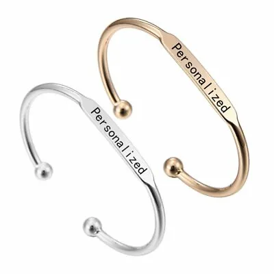 £3.76 • Buy Personalized Stainless Steel Bracelet Cuff Custom Letter Name Date Engraved Lot