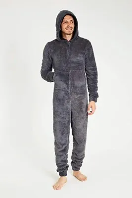 CityComfort Fluffy Fleece All In One Pyjama With Hoodie And Pockets For Men • £26.49