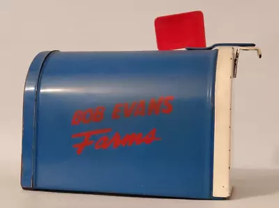 Vintage Bob Evans Farms Metal Mailbox Coin Piggy Toy Bank Blue/White/Red • $28.49