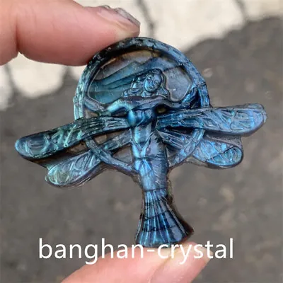 A++ 1pc Natural Labradorite Hand Carved Angel Skull Quartz Crystal Reiki Healing • $12.79