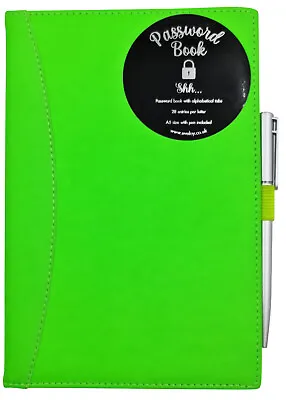 Password Username Book A-Z Index Hard Back A5 Contact Book With Pen LIME GREEN  • £3.99