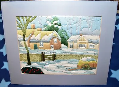 Wool Embroidery Winter Snow Village House Hand Made Finished Tapestry 14-11 • £10.99