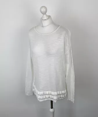 Fat Face Jumper Ruffled Layered Hem White Linen Cotton Sz 10 UK Ladies • £12.99