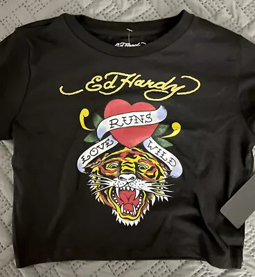 Ed Hardy Tiger Cropped Tee T Shirt Juniors Medium Crop Top • $30