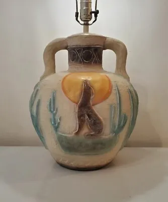 Vtg Wolf Moon Pottery Lamp Western Clay Desert Tipi Light Nature Art Navaho Hopi • $59.95