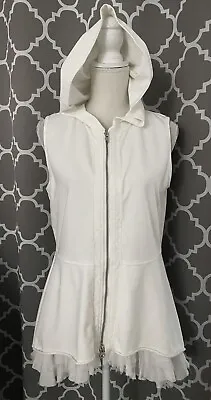 4 Love And Liberty Johnny Was Womens Off White Zip Hoody Sleeveless Fringe Top S • $34
