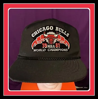 Vintage Chicago Bulls 1991 NBA World Champions Snapback Hat Otto Cap Jordan • $24.98