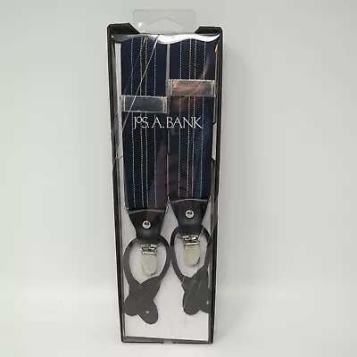 Jos A Bank Suspenders Navy Blue Stripe Polyester/Elastic Silver Clinches • $17.99