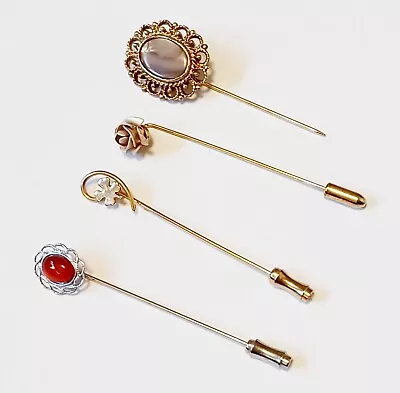 Vintage Hat Stick Pin Lot 4 Pins Rose Flower Gold/Silver Tone Metal Estate • $8.99