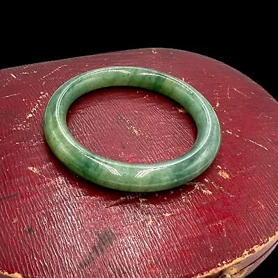 $125 • Buy Antique Vintage Art Deco Chinese Carved Jadeite Jade Round Bangle Bracelet 35.6g