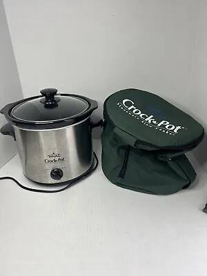 RIVAL Crockpot Stainless Steel & Black Slow Cooker 4 Quart Model 3040 W/ Case • $49.99