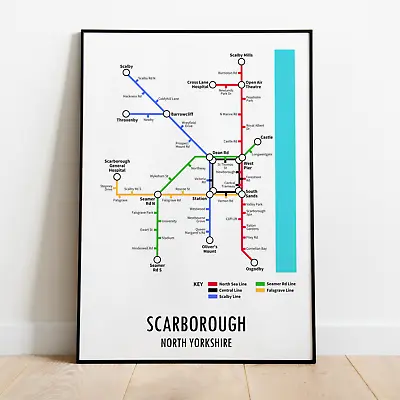 Scarborough North Yorkshire Underground Style Transport Art Map Print A3 A4 • £17.95