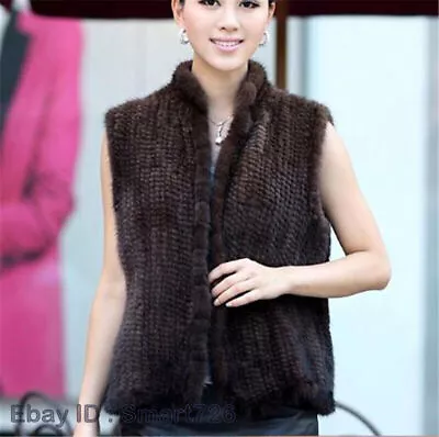 Luxury Womens 100% Real Mink Fur Knitted Vest Stand Collar Peacoat Jacket • $180.49